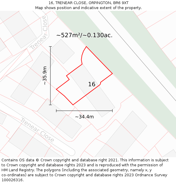 16, TRENEAR CLOSE, ORPINGTON, BR6 9XT: Plot and title map