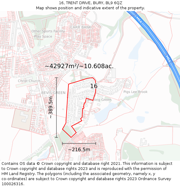 16, TRENT DRIVE, BURY, BL9 6QZ: Plot and title map