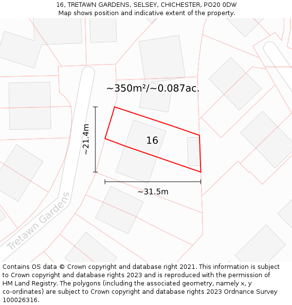 16, TRETAWN GARDENS, SELSEY, CHICHESTER, PO20 0DW: Plot and title map
