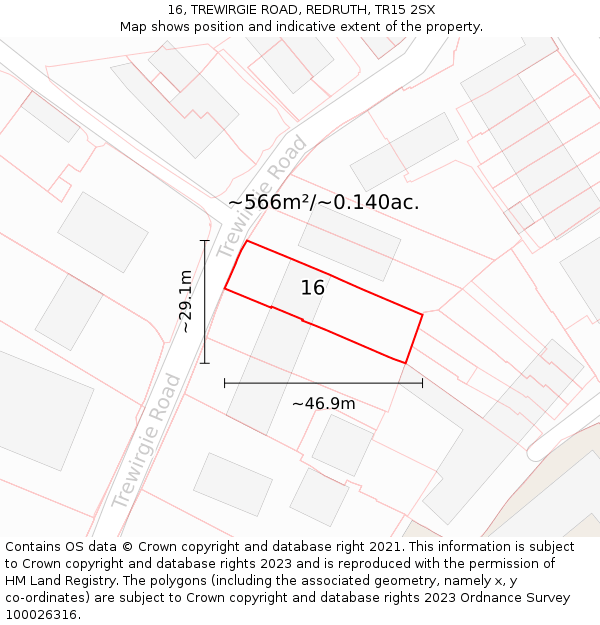 16, TREWIRGIE ROAD, REDRUTH, TR15 2SX: Plot and title map