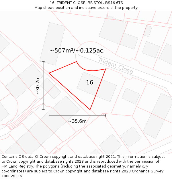 16, TRIDENT CLOSE, BRISTOL, BS16 6TS: Plot and title map