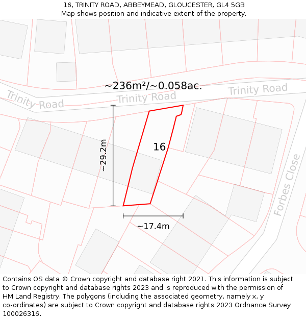 16, TRINITY ROAD, ABBEYMEAD, GLOUCESTER, GL4 5GB: Plot and title map