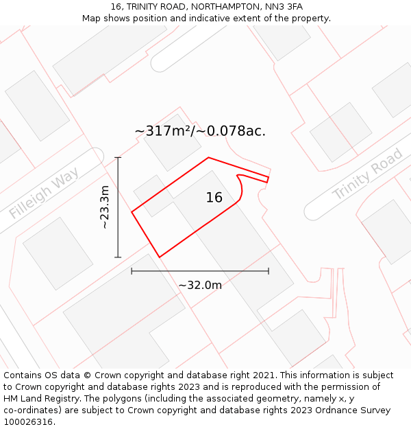 16, TRINITY ROAD, NORTHAMPTON, NN3 3FA: Plot and title map