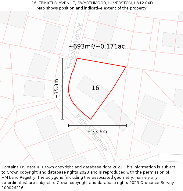 16, TRINKELD AVENUE, SWARTHMOOR, ULVERSTON, LA12 0XB: Plot and title map
