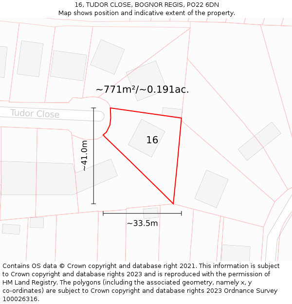 16, TUDOR CLOSE, BOGNOR REGIS, PO22 6DN: Plot and title map