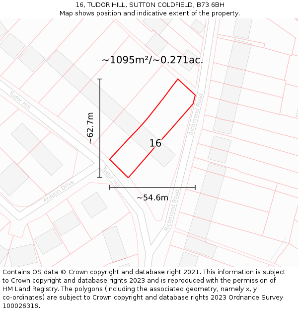 16, TUDOR HILL, SUTTON COLDFIELD, B73 6BH: Plot and title map