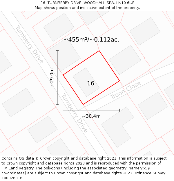 16, TURNBERRY DRIVE, WOODHALL SPA, LN10 6UE: Plot and title map