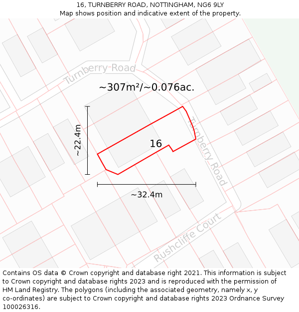 16, TURNBERRY ROAD, NOTTINGHAM, NG6 9LY: Plot and title map