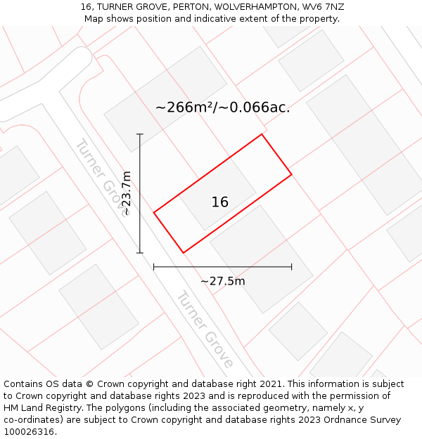 16, TURNER GROVE, PERTON, WOLVERHAMPTON, WV6 7NZ: Plot and title map