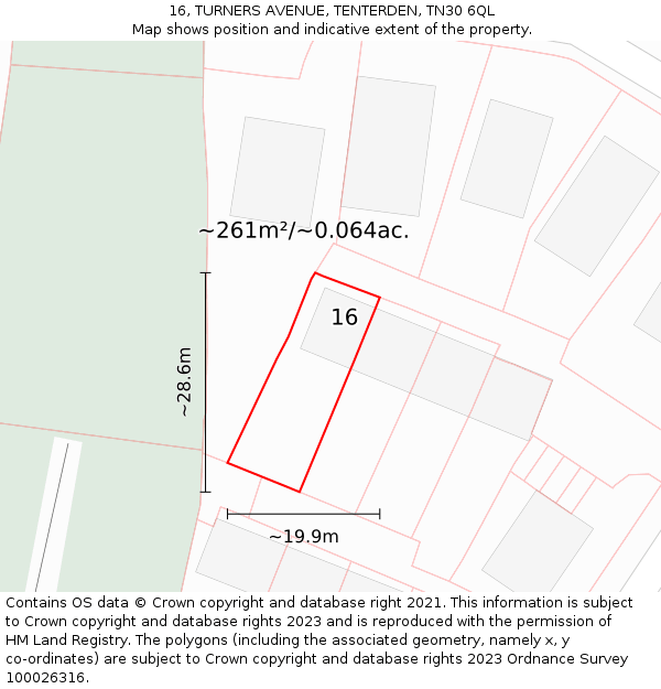 16, TURNERS AVENUE, TENTERDEN, TN30 6QL: Plot and title map