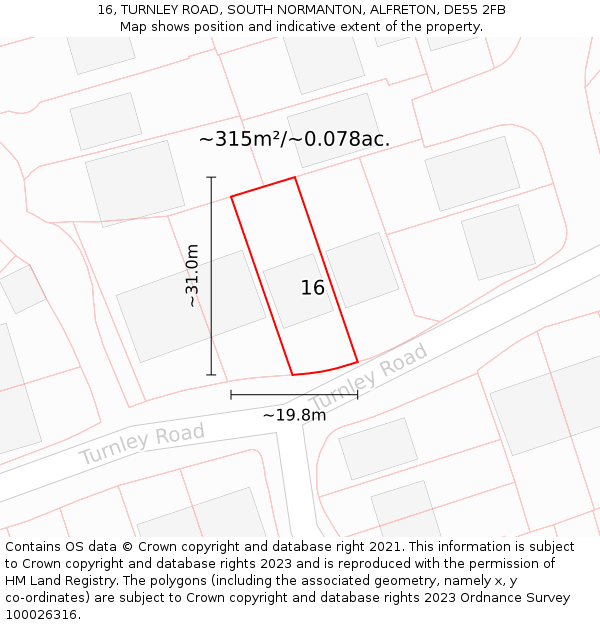 16, TURNLEY ROAD, SOUTH NORMANTON, ALFRETON, DE55 2FB: Plot and title map