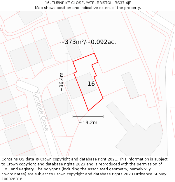 16, TURNPIKE CLOSE, YATE, BRISTOL, BS37 4JF: Plot and title map