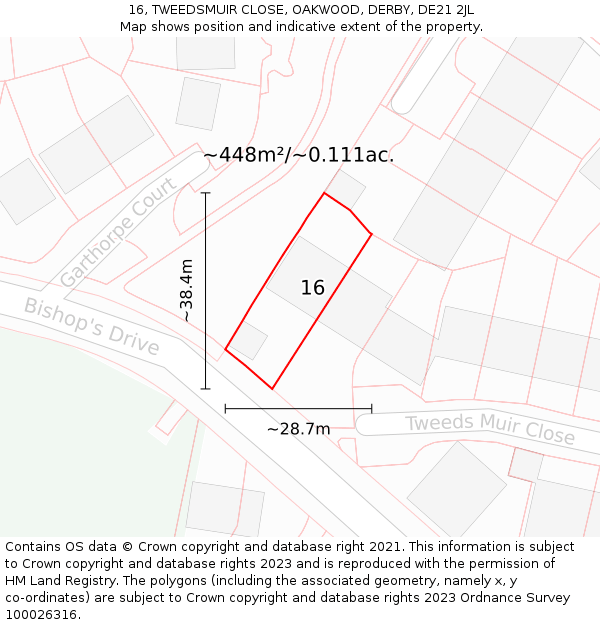 16, TWEEDSMUIR CLOSE, OAKWOOD, DERBY, DE21 2JL: Plot and title map