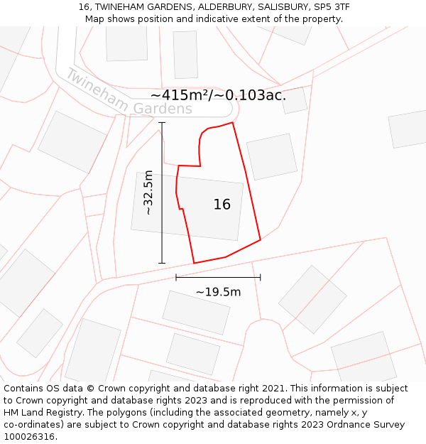 16, TWINEHAM GARDENS, ALDERBURY, SALISBURY, SP5 3TF: Plot and title map