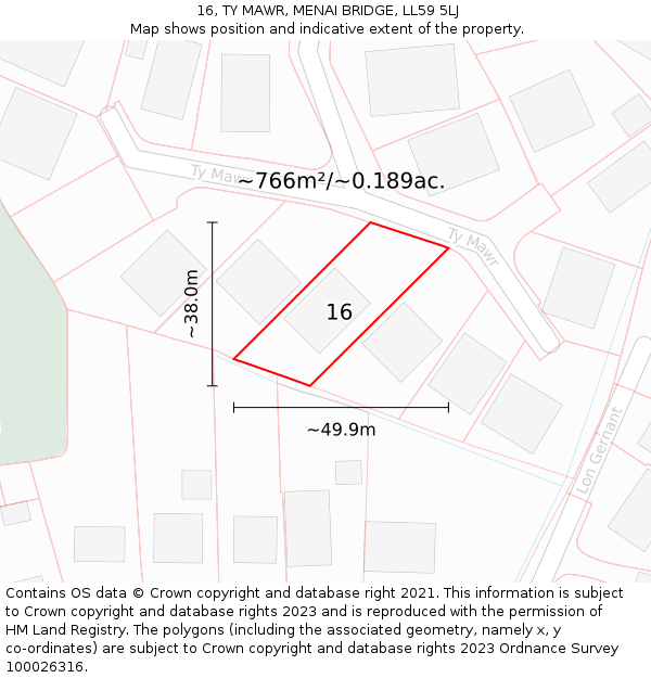 16, TY MAWR, MENAI BRIDGE, LL59 5LJ: Plot and title map