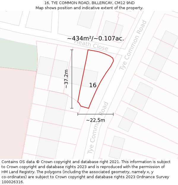 16, TYE COMMON ROAD, BILLERICAY, CM12 9ND: Plot and title map