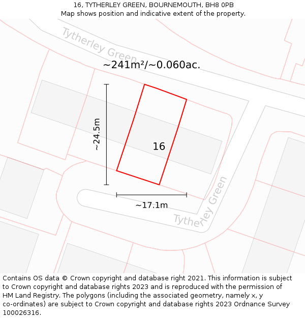 16, TYTHERLEY GREEN, BOURNEMOUTH, BH8 0PB: Plot and title map