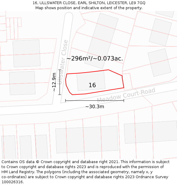 16, ULLSWATER CLOSE, EARL SHILTON, LEICESTER, LE9 7GQ: Plot and title map