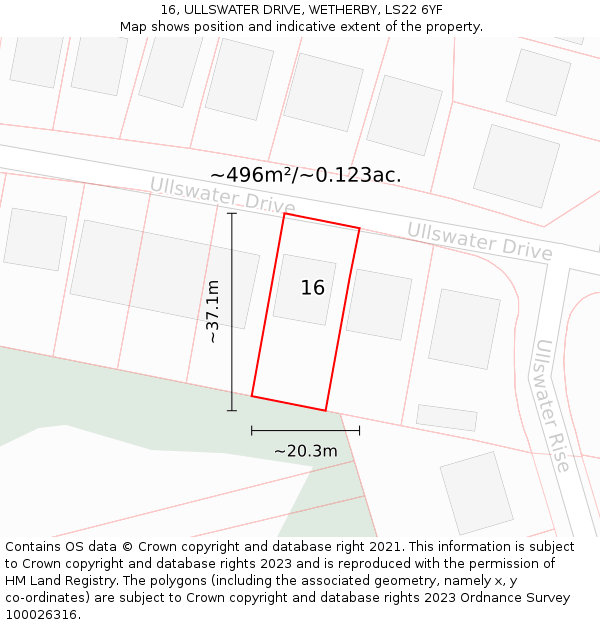 16, ULLSWATER DRIVE, WETHERBY, LS22 6YF: Plot and title map