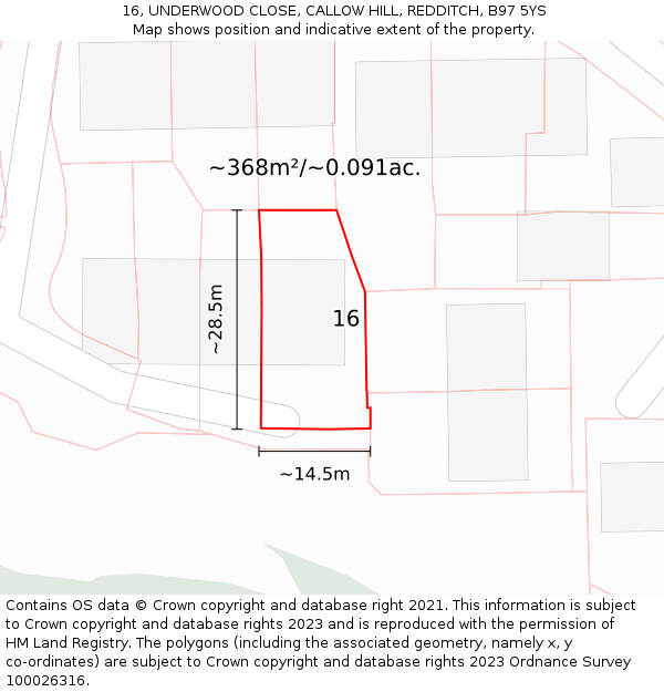 16, UNDERWOOD CLOSE, CALLOW HILL, REDDITCH, B97 5YS: Plot and title map