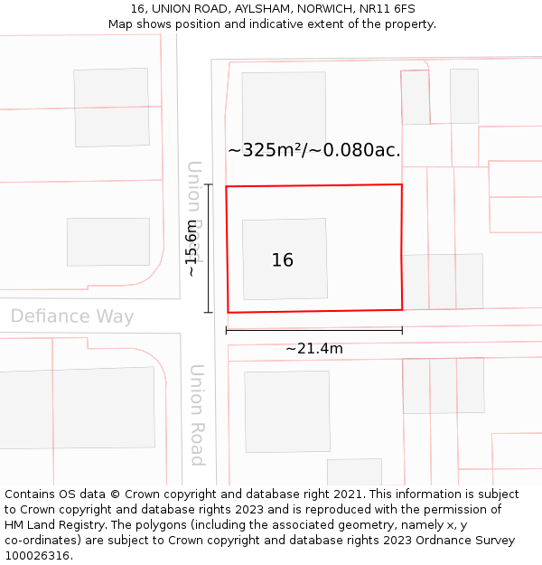 16, UNION ROAD, AYLSHAM, NORWICH, NR11 6FS: Plot and title map