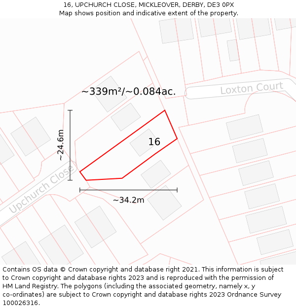 16, UPCHURCH CLOSE, MICKLEOVER, DERBY, DE3 0PX: Plot and title map