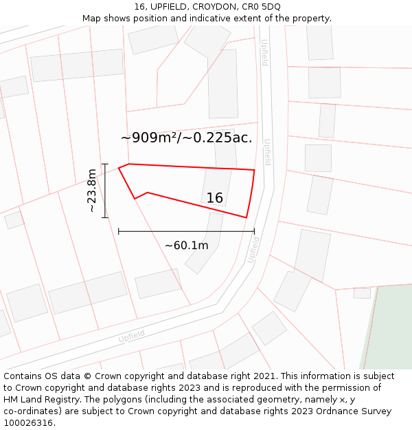 16, UPFIELD, CROYDON, CR0 5DQ: Plot and title map