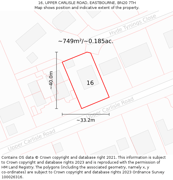 16, UPPER CARLISLE ROAD, EASTBOURNE, BN20 7TH: Plot and title map