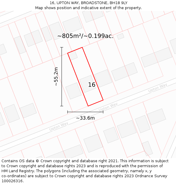 16, UPTON WAY, BROADSTONE, BH18 9LY: Plot and title map