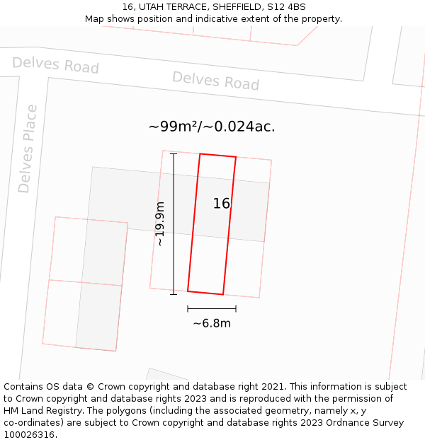 16, UTAH TERRACE, SHEFFIELD, S12 4BS: Plot and title map