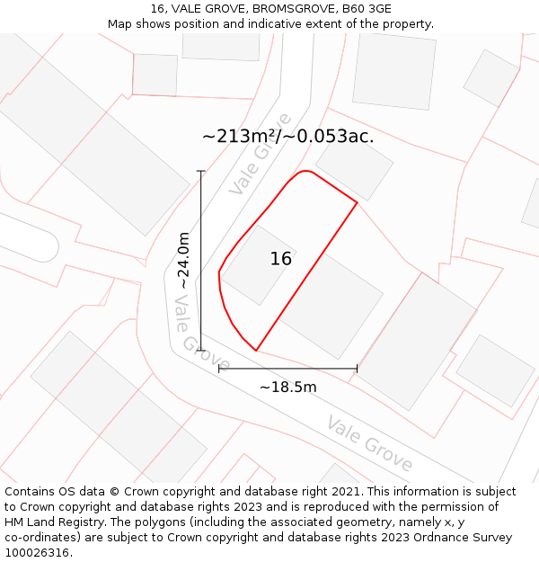 16, VALE GROVE, BROMSGROVE, B60 3GE: Plot and title map