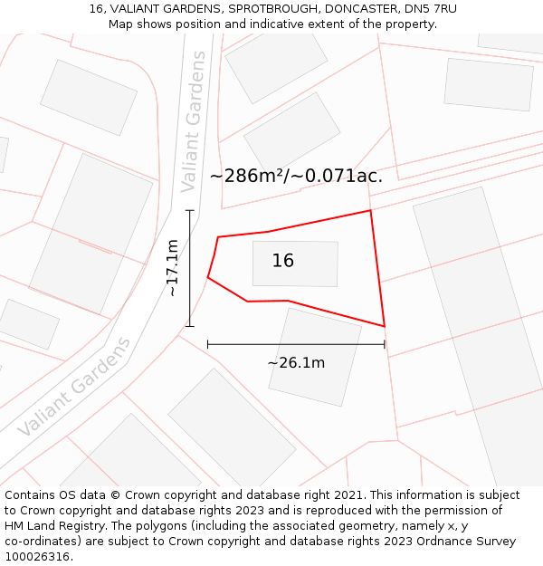 16, VALIANT GARDENS, SPROTBROUGH, DONCASTER, DN5 7RU: Plot and title map