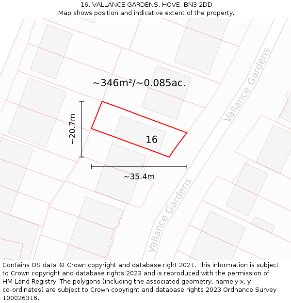 16, VALLANCE GARDENS, HOVE, BN3 2DD: Plot and title map