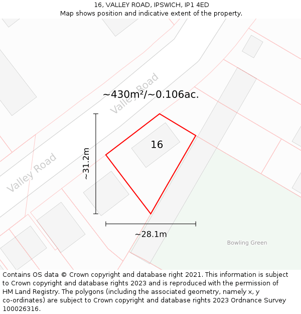 16, VALLEY ROAD, IPSWICH, IP1 4ED: Plot and title map