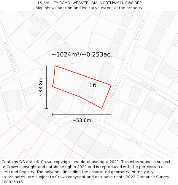 16, VALLEY ROAD, WEAVERHAM, NORTHWICH, CW8 3PP: Plot and title map