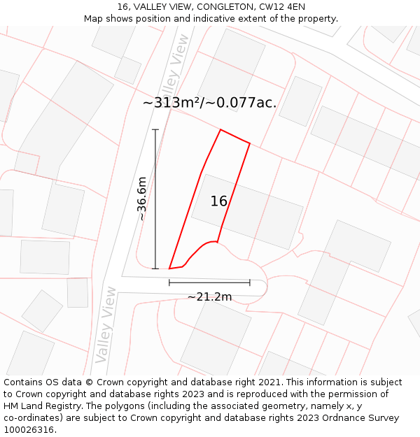 16, VALLEY VIEW, CONGLETON, CW12 4EN: Plot and title map