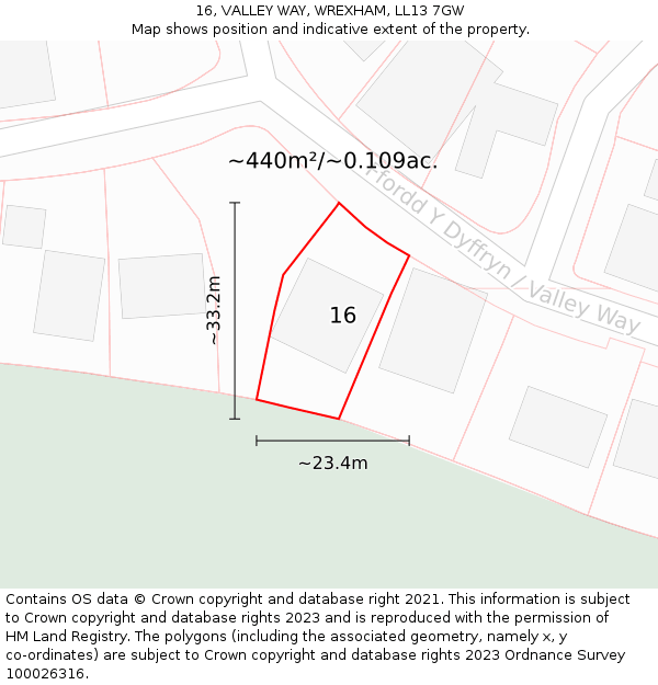 16, VALLEY WAY, WREXHAM, LL13 7GW: Plot and title map