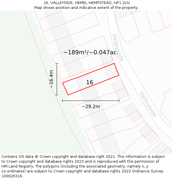 16, VALLEYSIDE, HEMEL HEMPSTEAD, HP1 2LN: Plot and title map