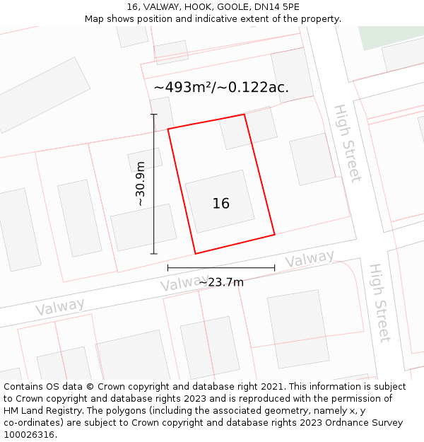 16, VALWAY, HOOK, GOOLE, DN14 5PE: Plot and title map