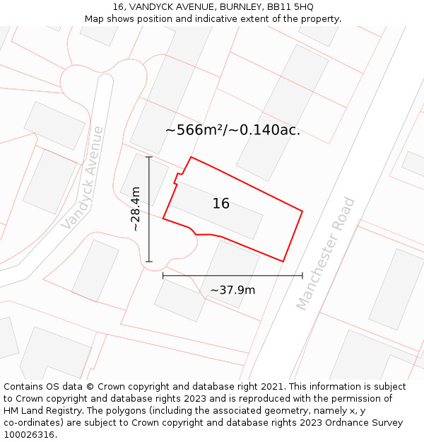 16, VANDYCK AVENUE, BURNLEY, BB11 5HQ: Plot and title map