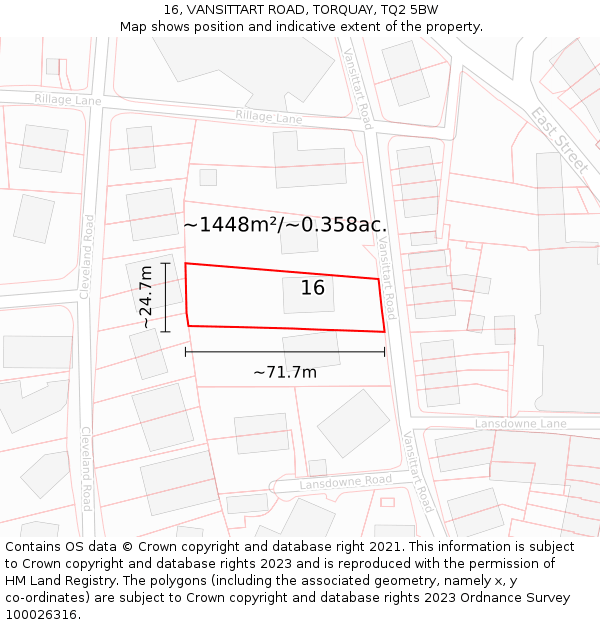 16, VANSITTART ROAD, TORQUAY, TQ2 5BW: Plot and title map