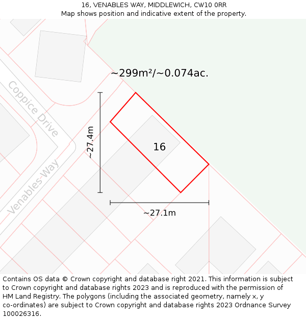 16, VENABLES WAY, MIDDLEWICH, CW10 0RR: Plot and title map