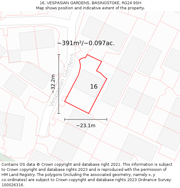 16, VESPASIAN GARDENS, BASINGSTOKE, RG24 9SH: Plot and title map