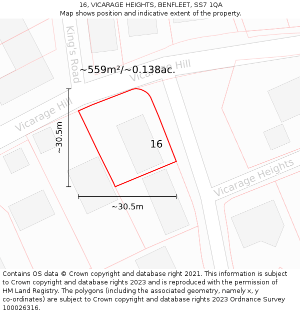 16, VICARAGE HEIGHTS, BENFLEET, SS7 1QA: Plot and title map