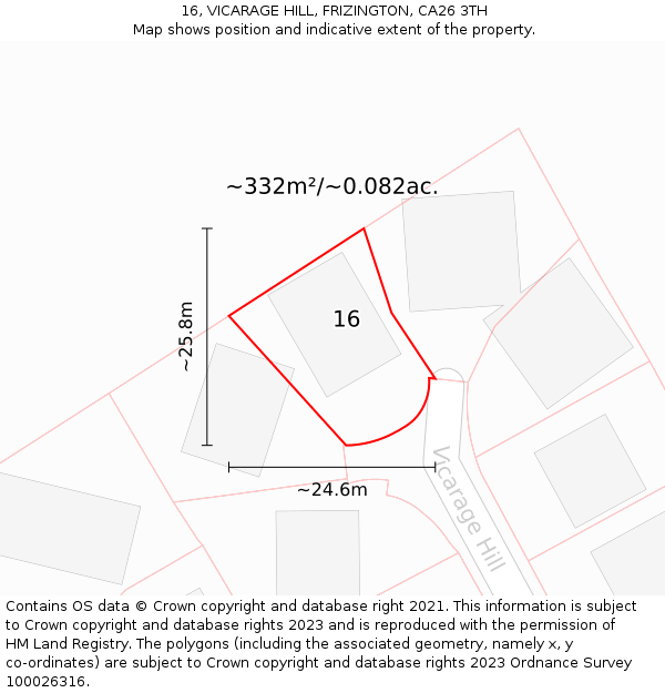 16, VICARAGE HILL, FRIZINGTON, CA26 3TH: Plot and title map