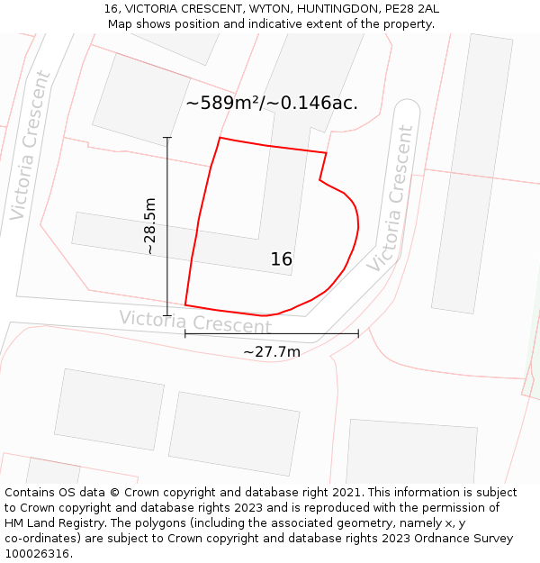 16, VICTORIA CRESCENT, WYTON, HUNTINGDON, PE28 2AL: Plot and title map