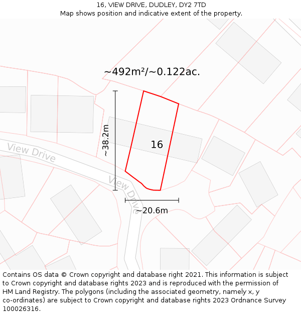 16, VIEW DRIVE, DUDLEY, DY2 7TD: Plot and title map