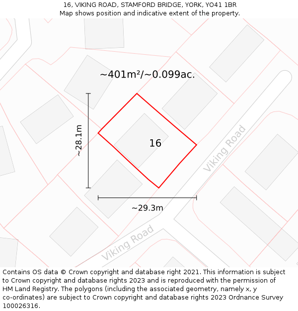 16, VIKING ROAD, STAMFORD BRIDGE, YORK, YO41 1BR: Plot and title map