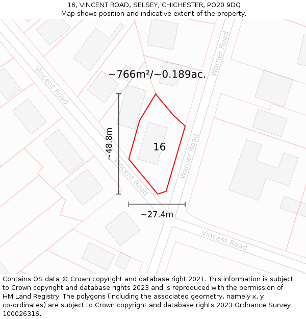 16, VINCENT ROAD, SELSEY, CHICHESTER, PO20 9DQ: Plot and title map