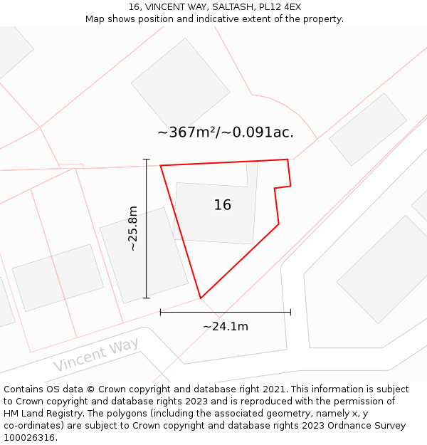 16, VINCENT WAY, SALTASH, PL12 4EX: Plot and title map